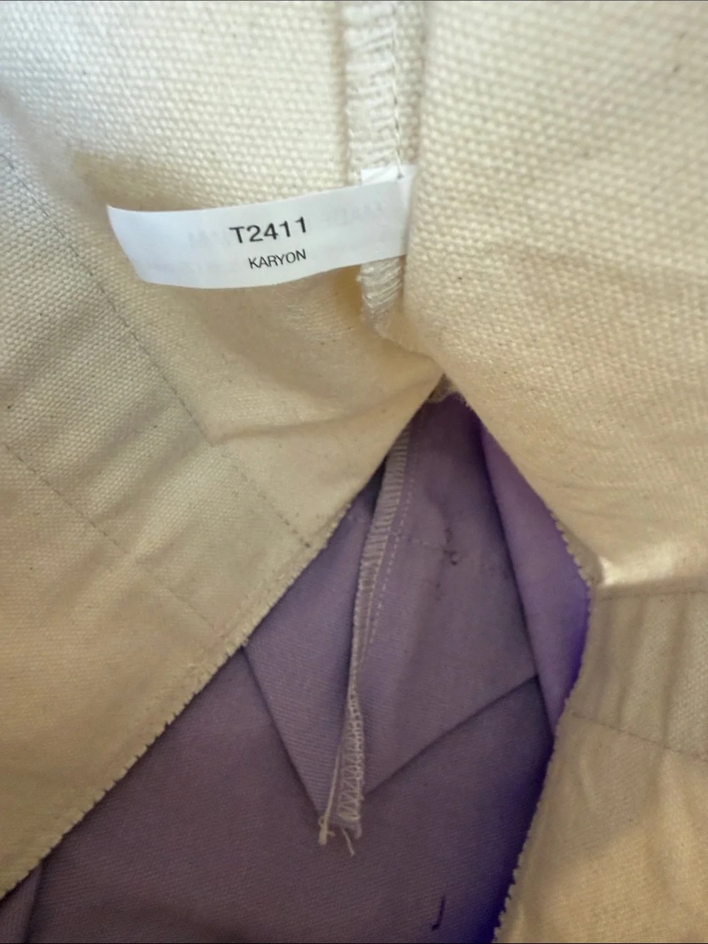 Trader Joe’s mini Lilac and Cream Canvas Tote Bag with Pink Logo